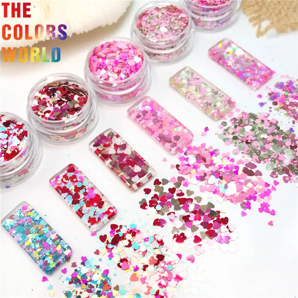 TCT-779  Valentine's Day Pink Love Heart Nail Sequins Mix Color Sparkle Nail Glitter Flakes 3D Nail Art Decorations Accessories