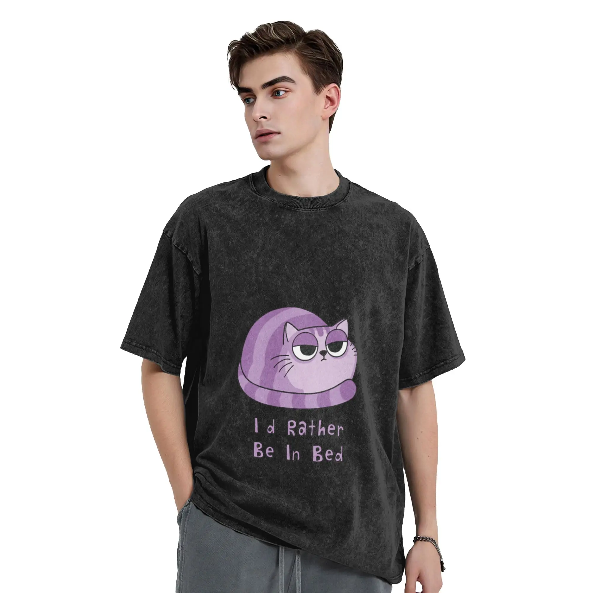Rather Be In Bed Cat Unique Chic A Vintage Oversized Cotton Unisex T-Shirts