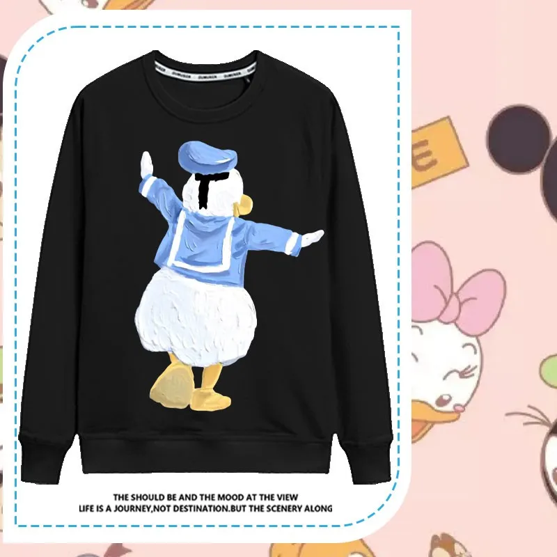 Disney Graffiti Winnie Around Long Sleeve T-shirt Women 2024 New Donald Duck Star Delo Girls Clothes Cotton