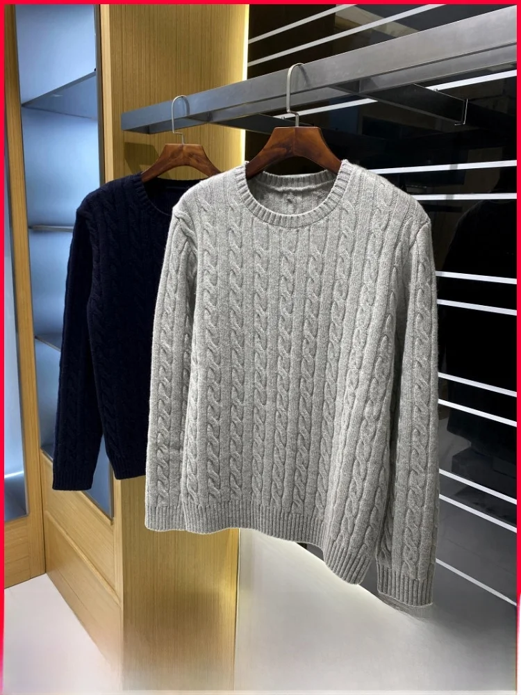 

Nordic Sle 00% Merino Wool Knitted Sweater Men's Retro round Ne Casual Color Winter Faionable Streetwear