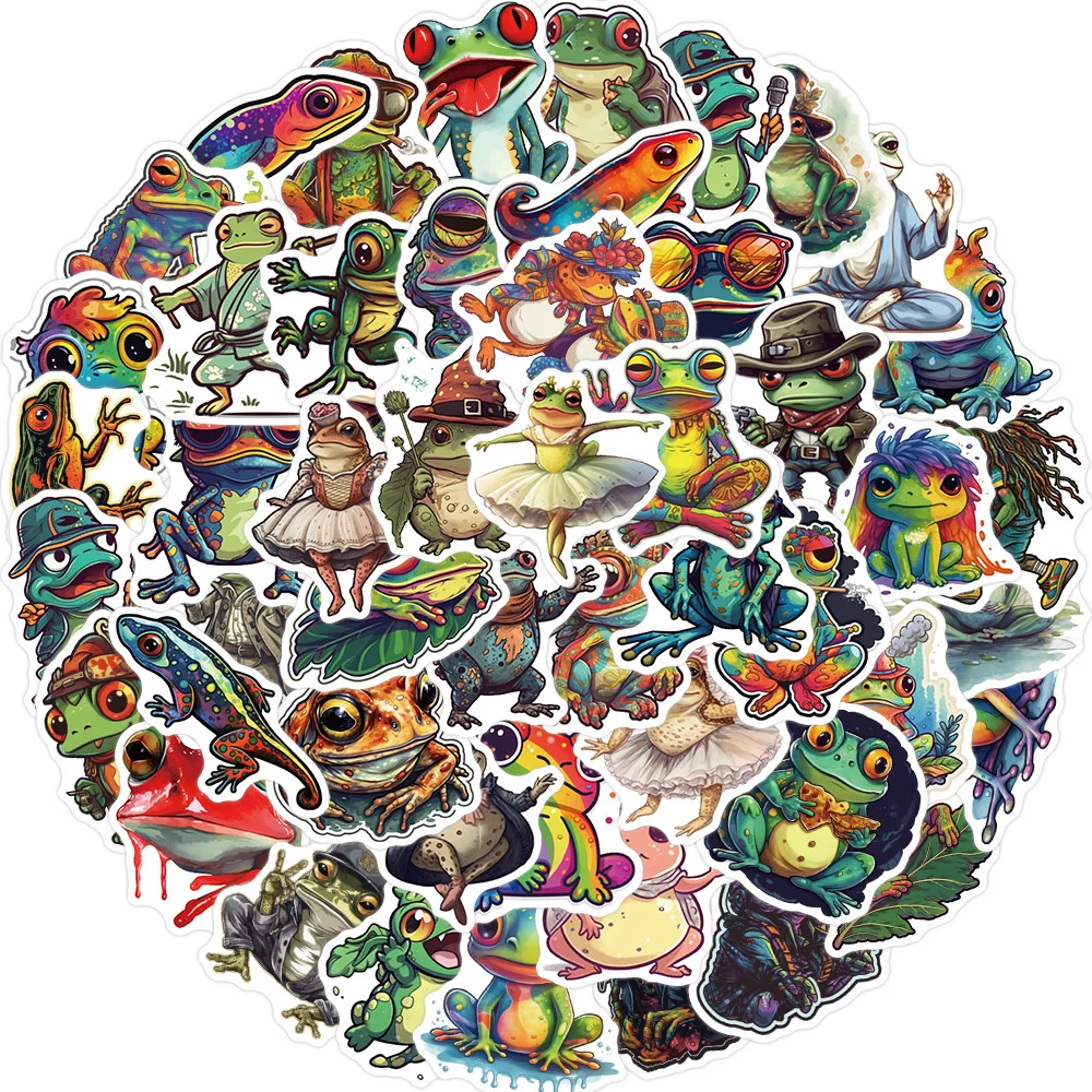 Psychedelic Frog Stickers for Phone, Guitar, Scrapbook, Stationery Craft Supplies, Vintage Sticker, Aesthetic, Graffiti, 50Pcs