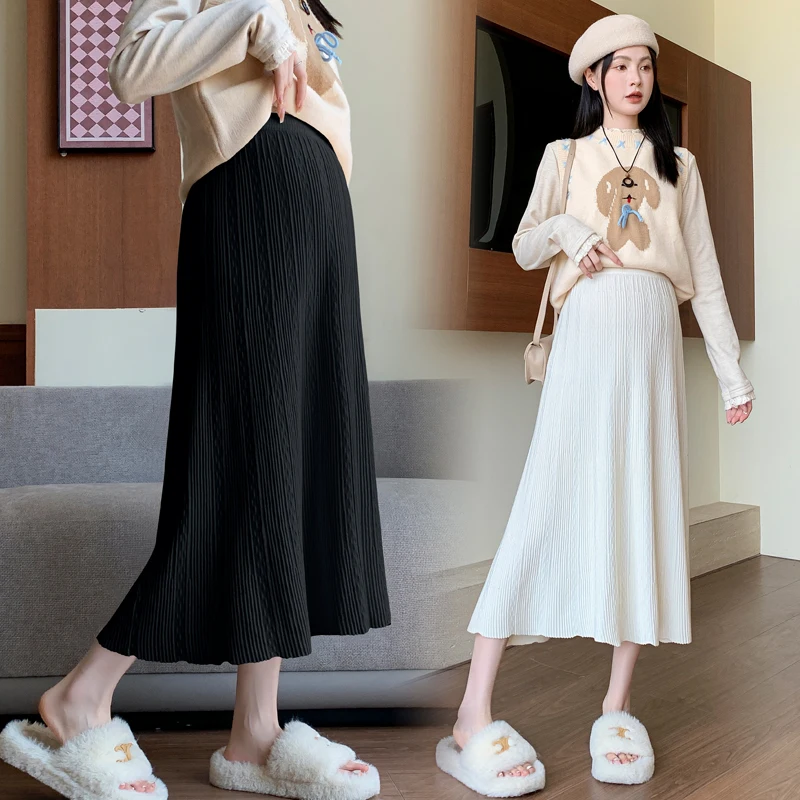 

Premium Knitted Maternity Midi Skirt for Autumn/Winter - Jacquard Pattern Casual Loose Fit Skirts for Pregnant Women Pregnancy