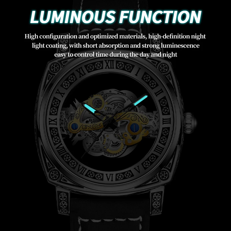 BINBOND New Men Watch Skeleton Quartz Wristwatch Hollow Skeleton Retro Man Clock Top Brand Luxury Clock Men Watches Reloj Hombre