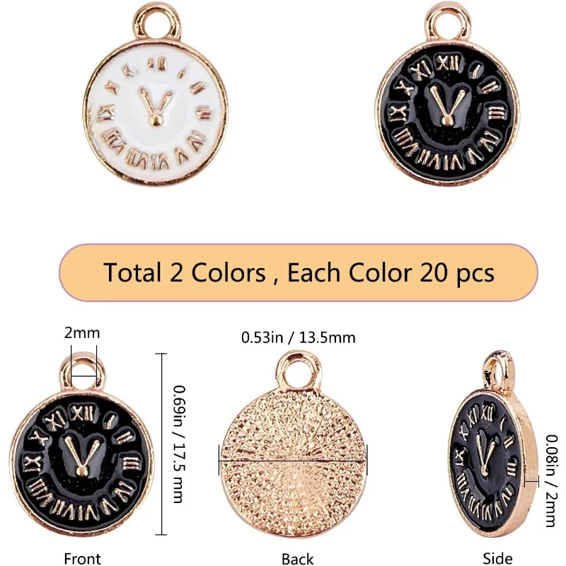 40pcs Alloy Enamel Clock Charms Enamel Pendant Charm Christmas New Year Alloy Clock Charms for Jewelry Making Charm Bracelet