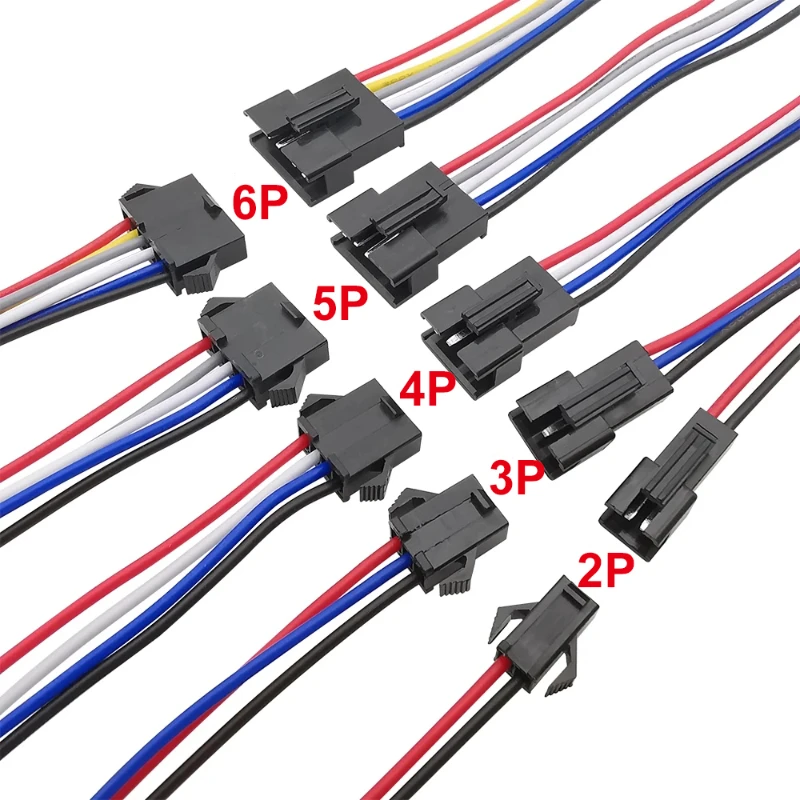 5Pairs JST SM 2P 3P 4P 5P 6 Pin Male Female Plug Socket Wire Cable Connector LED Strip DC Power Cable Lenght 10/20/30cm