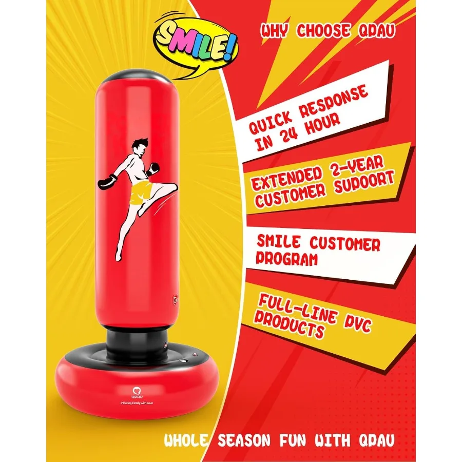 66 inch grotere stabiele opblaasbare bokszakspeelgoed met bokshandschoenen voor leeftijd 6-12 Ideaal voor het oefenen van Karate Taekwondo en MMA