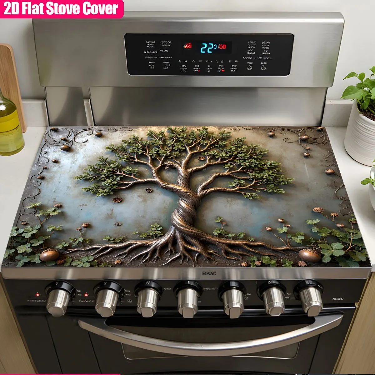 Tree of Life Stove Top Cover Heat Resistant Non Slip Protector Mat for Electric Induction Cooktop Kitchen Decor Wall Art