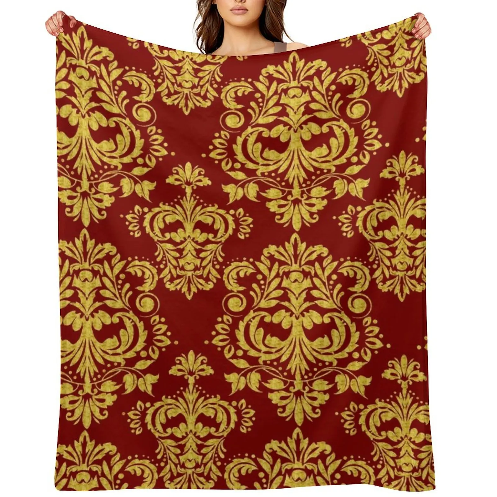 

Gold and dark-red floral damask pattern Throw Blanket Heavy Blankets For Bed Thin heavy to sleep Blankets