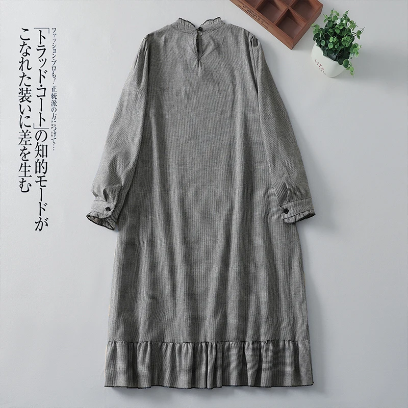 NYFS 2025 Spring Autumn New Vintage Loose Woman Dresses Vestidos Robe Ete Femme Elbise Cotton Linen Print Long Sleeve Long Dress