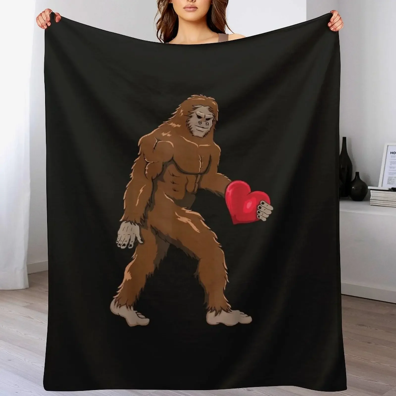 

Cute Bigfoot Heart Throw Blanket Picnic Custom For Decorative Sofa Blankets