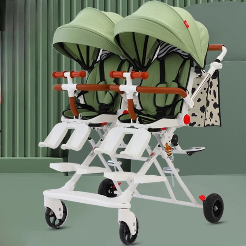 

‌Side-by-Side Twin Baby Jogger Stroller,Dual Reclining Seats Pushchair,Compact Fold Tandem System,Multi-Functional Infant Travel