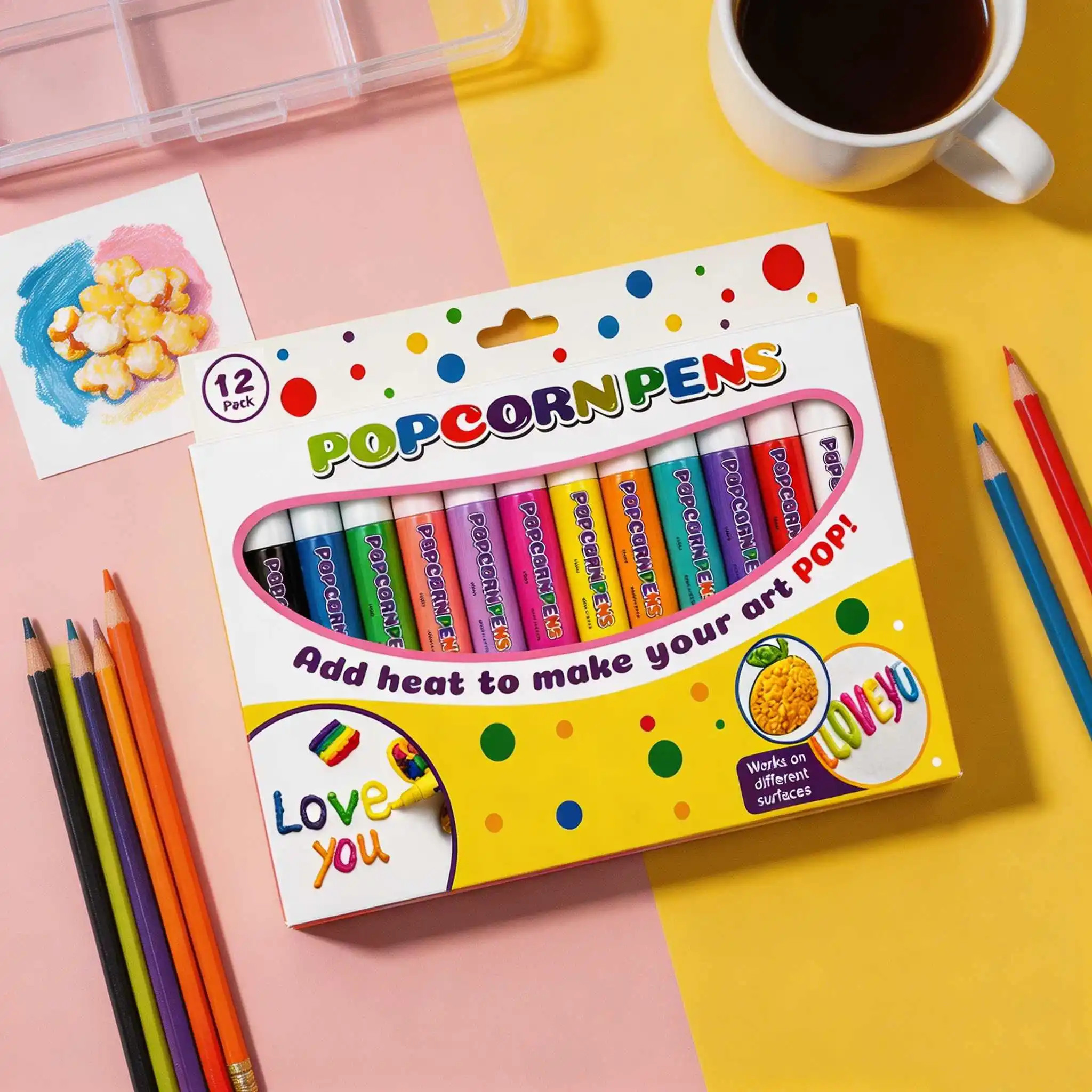 12 Bubble Pens Art Marker Tool Diy Greeting Cards For Kids And Adults Stress-Relief Children Christmas Popcorn Printing Pens Kit