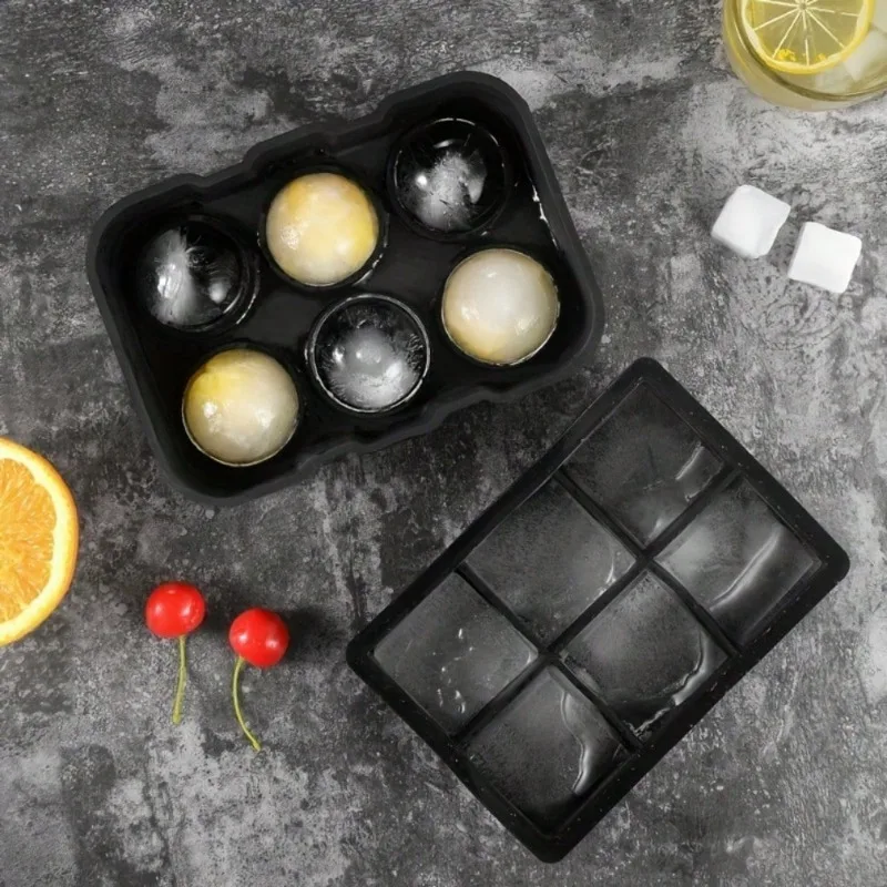 صينية مكعبات ثلج من السيليكون الفاخر مع غطاء كبير مربع وقالب ثلج كروي لصياغة الكوكتيلات والمشروبات والحفاظ على الطعام #6