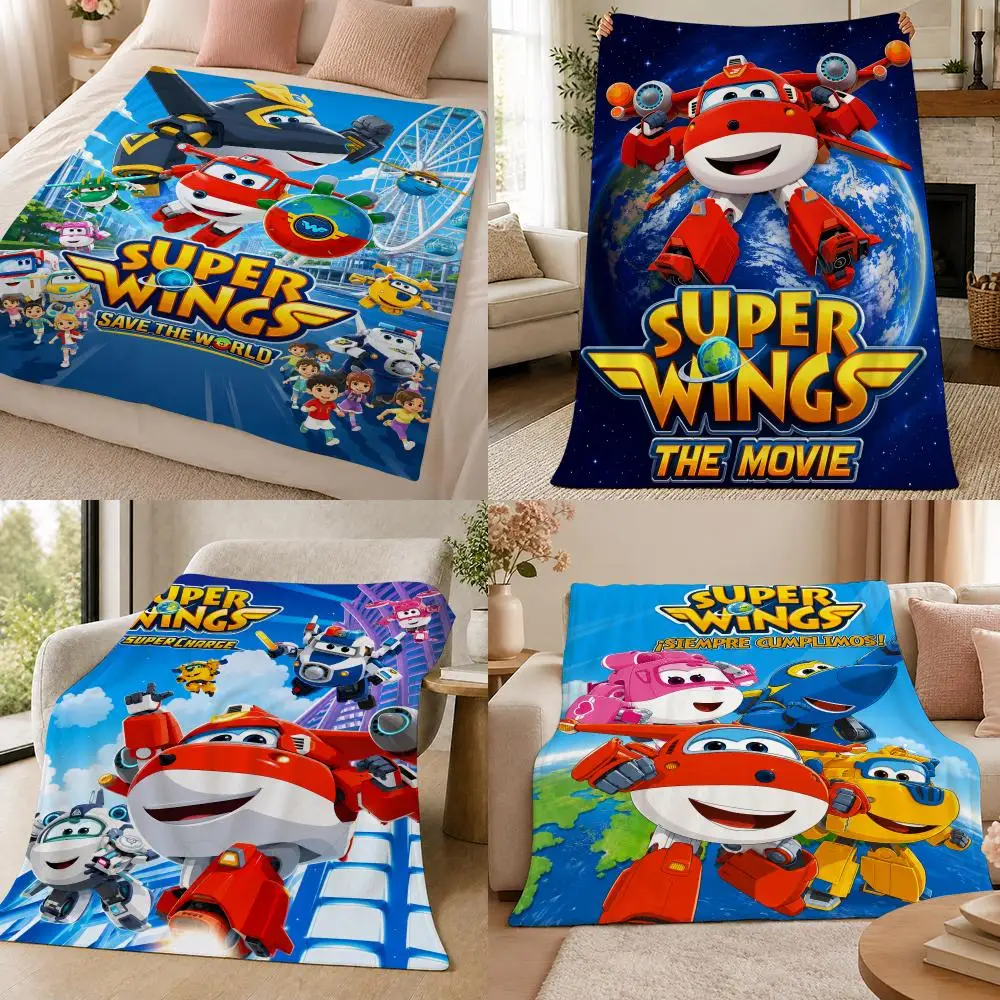 Cartoon S-Super Wings Aviation Adventure Cartoon Throw 320g Soft Flannel Fleece Throw Blanket Cover Sofa Bed Dorm Nap