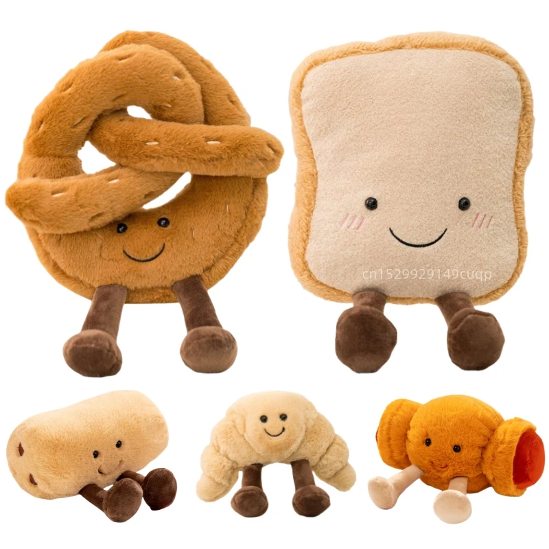 Kawaii Hot Bread Food Series Plush Toy With Happy Expression Baguette Croissant Sausages Fried Roll Bread Plush Doll Home Decor