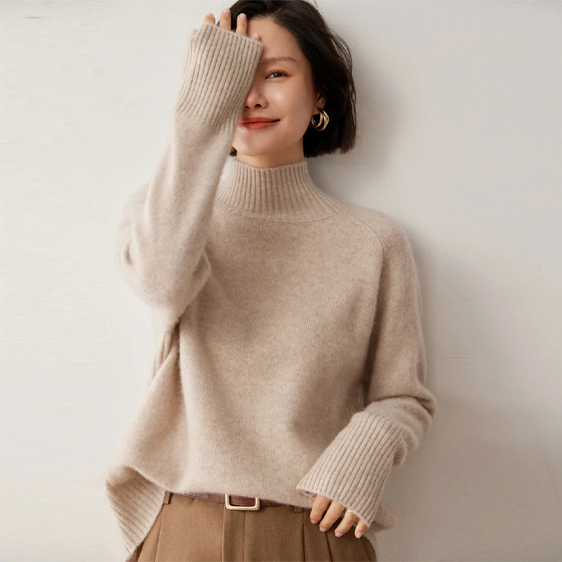 2023 Autumn Winter New 100% Cashmere Knit Pullover Women\'s High Quality Thicken Long Sleeve Sweater Female Loose Large Size Tops