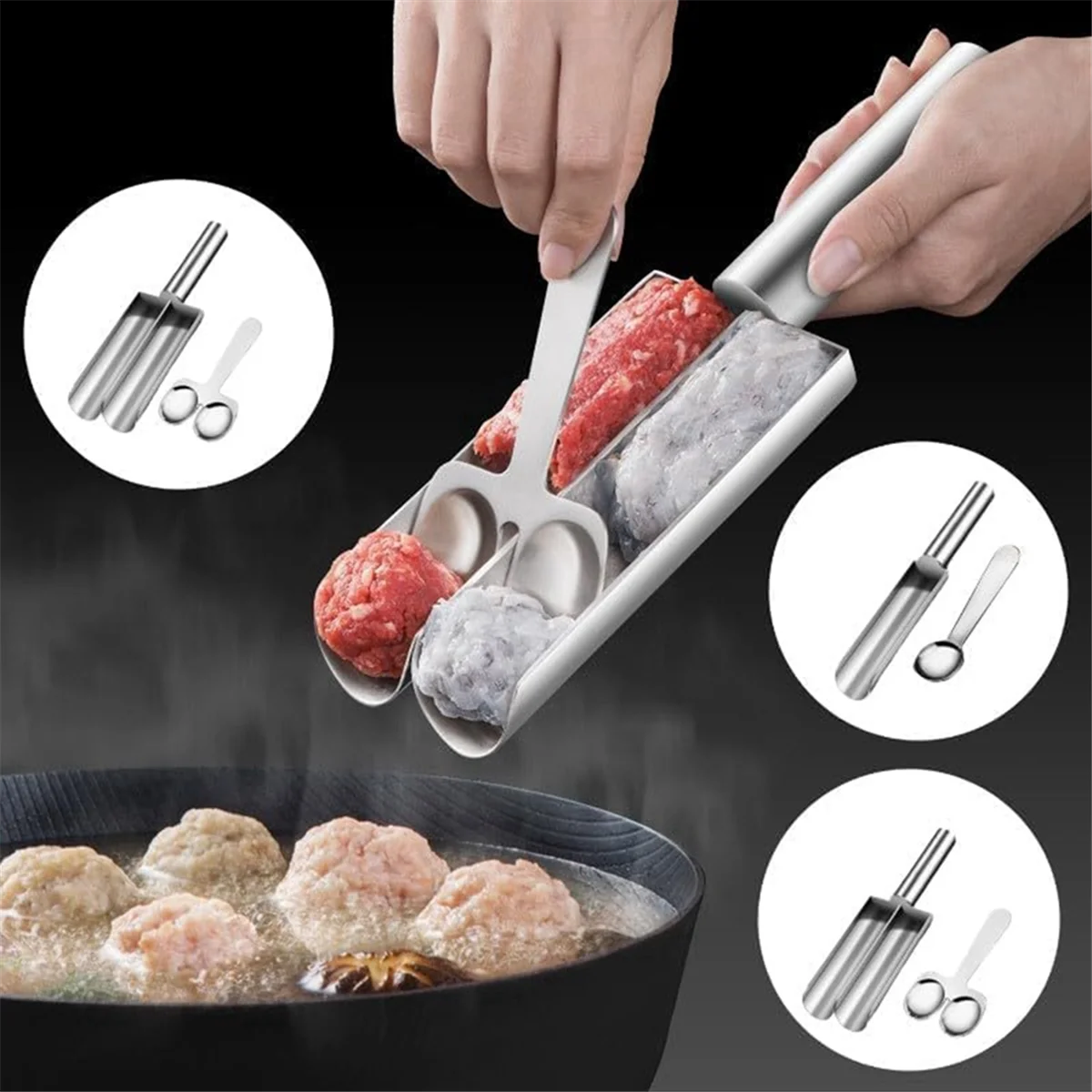 Meatball Scoop Maker,Meatball Shape Ball Maker,Stainless Steel Kitchen Manual Meatball Maker,None-Stick Meatball Maker B