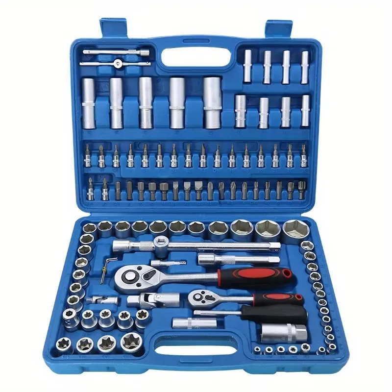 

SXLL 108 Pieces, Repair Tool Set Blue Combination Large Medium Ratchet Wrench Drill Bit Manual Including Hard OEM