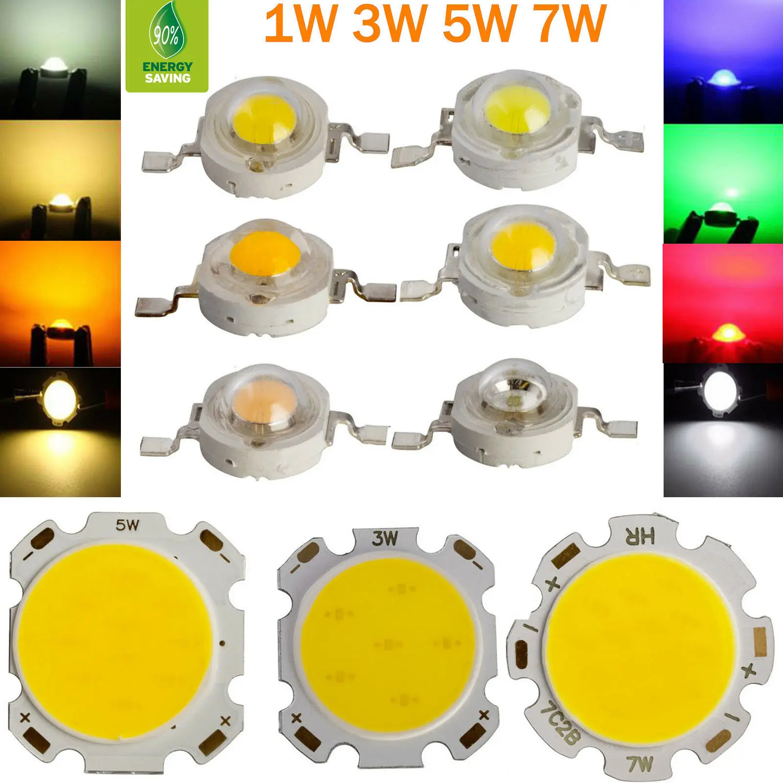 10Pcs/Lot 1W 3W 5W 7W LED SMD COB Chip With Star PCB High Power Beads White Light Spotlight Down light Lamps