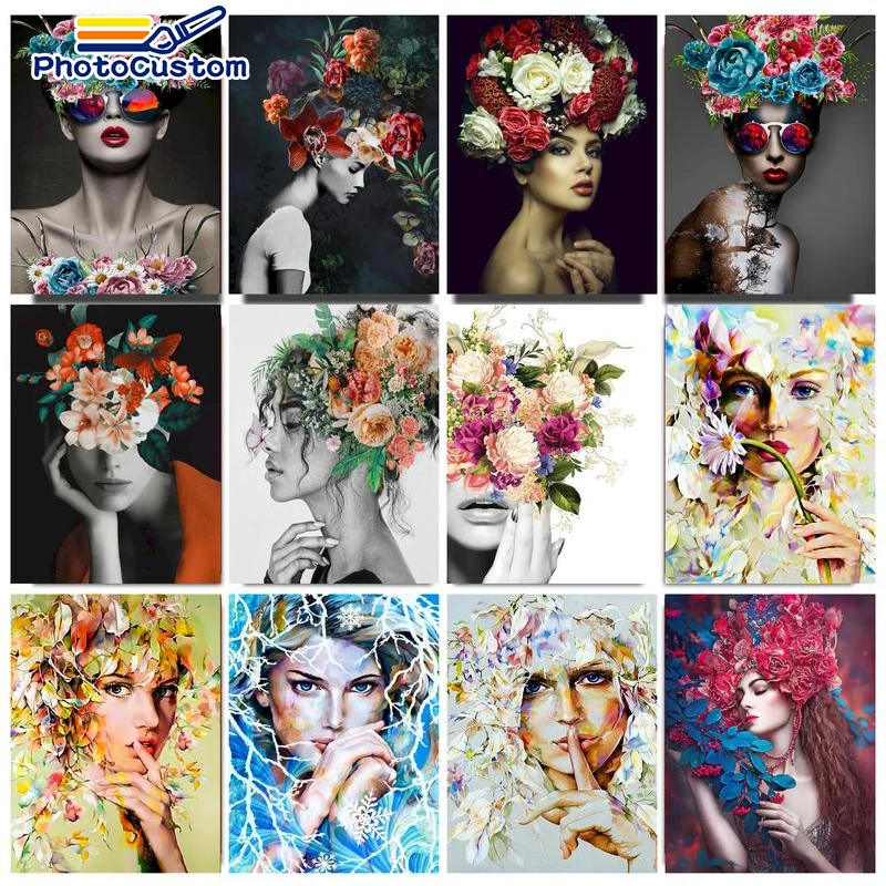 

PhotoCustom Oil Painting By Numbers Flower Girl Landscape On Canvas Pictures By Numbers Figure Home Decor DIY For Unique Gift