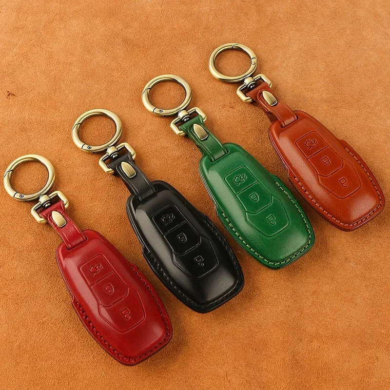 2024 Genuine Leather Man and Women Car Key Cover Bag Protection for Ford Focus Mondeo Escort  Edge Kuga Ecosport Explorer