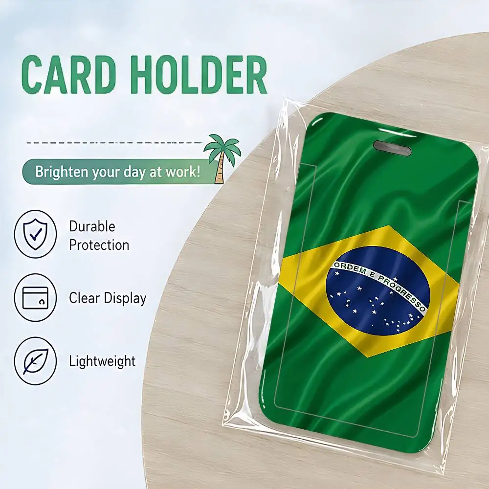 Brazil Brazilian Flag PVC ID Card Holder Cute Badge Holder Waterproof Card Case For Student Office Work Bus Card Cover