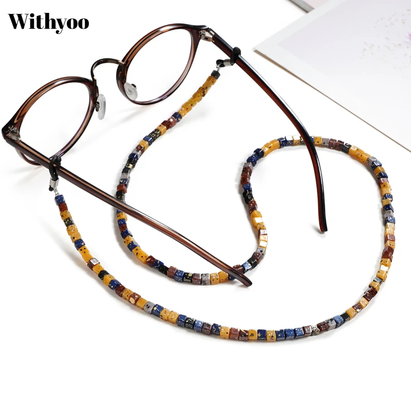 

Withyoo| Square Colored Stone Eyeglass Chain Brown Men and Women Fashion Mask Lanyard Vintage Charm New Dropshipping