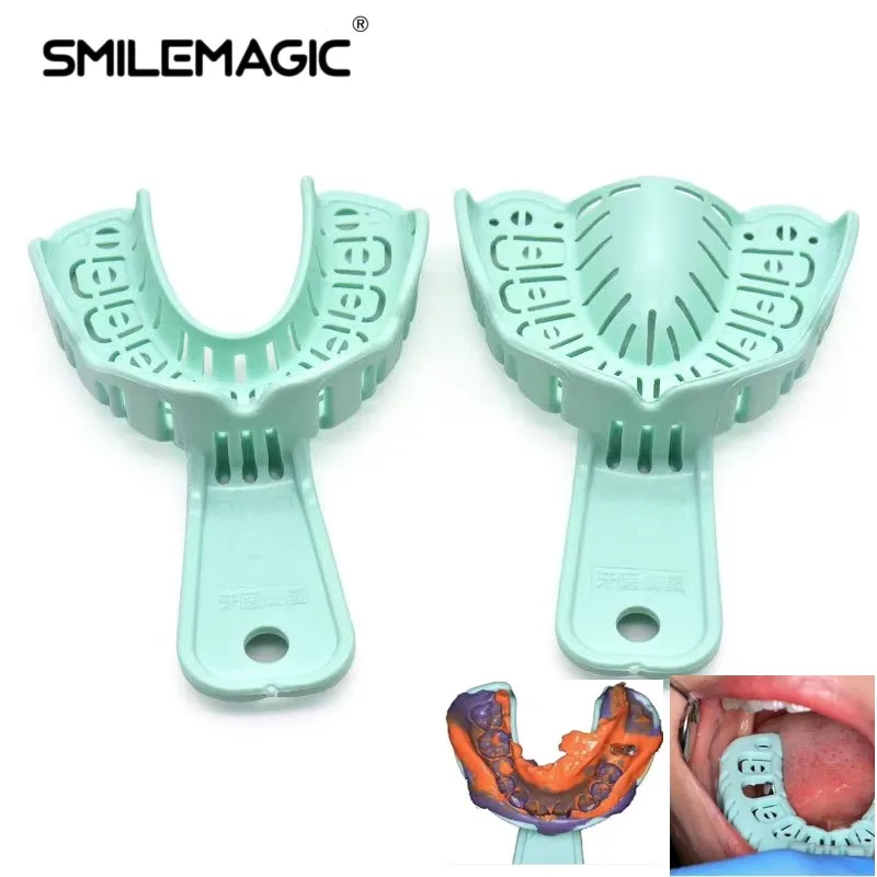 

6pcs dental Implant Tray Green Full Mouth Removable Partial Mold Tray Easy To Fold Baffle Plastic Dentist Tool Material S/M/L