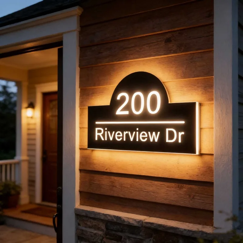Custom USB Power Supply Door Sign Engraved Hollow LED Illuminated Modern Luxury House Number Plaque for Home Villa Hotel