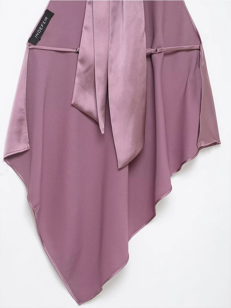    موضة جديدة للمرأة الساتان الرسن سترة أنيقة غير النظامية هيم عارية الذراعين أكمام الشارع تانك القمم الصيف عطلة بلايز عادية