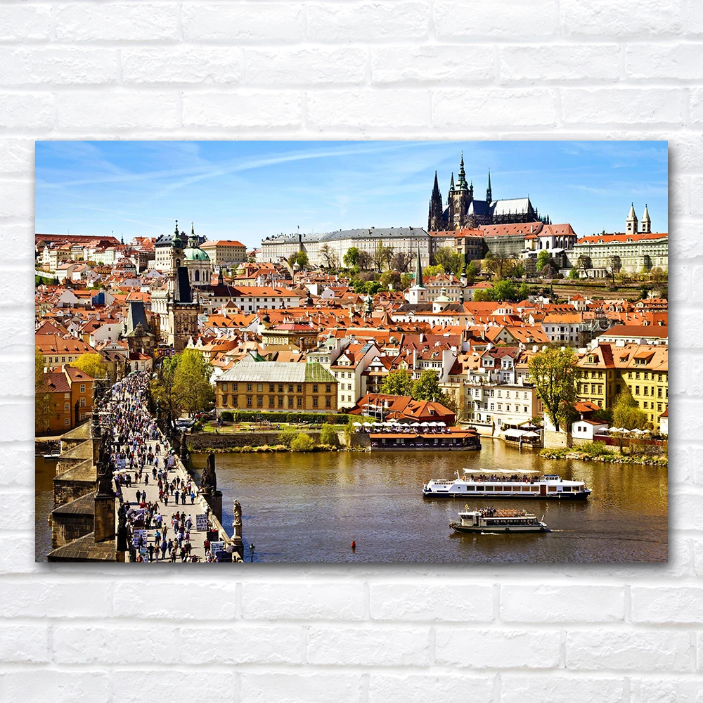 Prague Czech Republic Charles Bridge Cityscape Photo Unframed Wall Art Canvas Paintings Prints for Home Bedroom Bathroom Decor