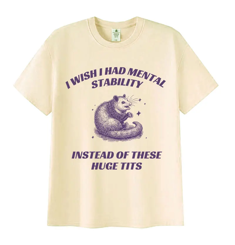 

Funny I Wish I Had Mental Stability Racoon Meme T Shirts Women's Casual T-shirt Harajuku Tops Summer Streetwear Graphic T Shirts