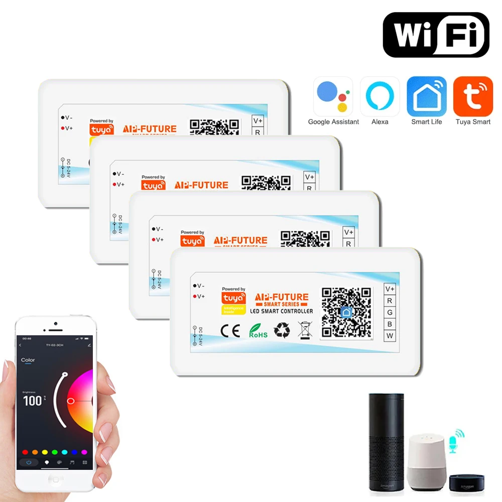 tuya controlador de led inteligente wi fi alexa google home controle de voz rgb rgbw cct controle app smart life dc 5v24v 01