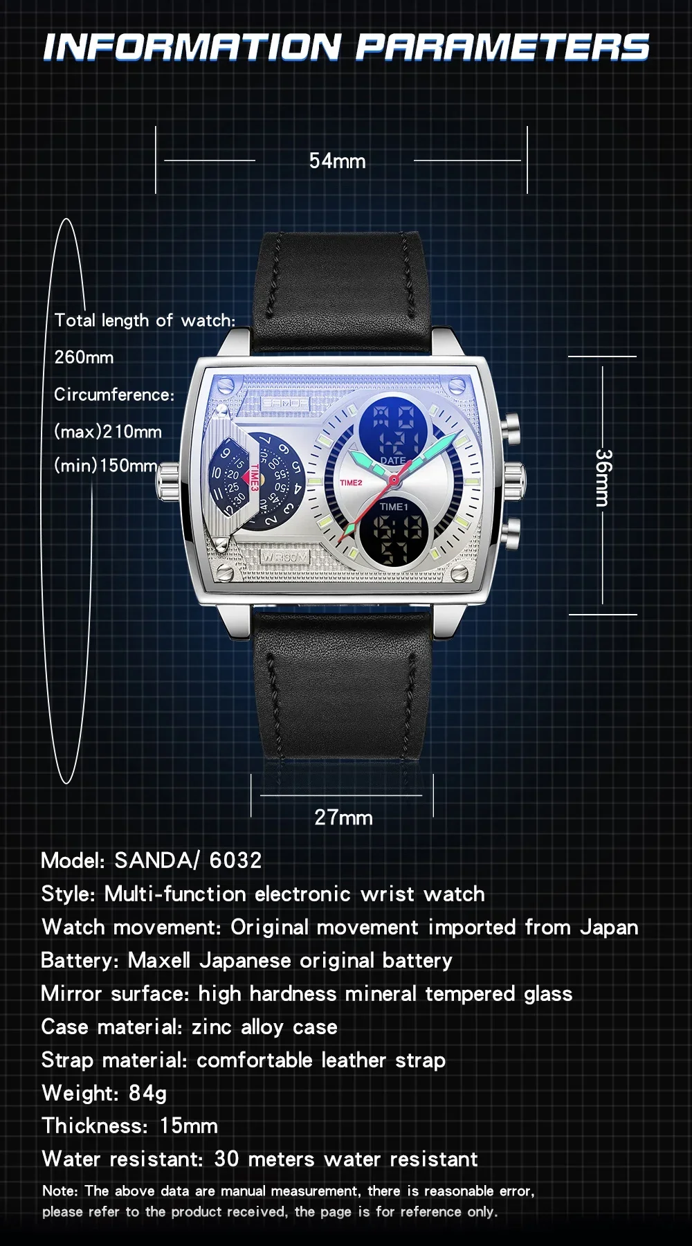 SANDA-reloj Digital de cuarzo para hombre, con doble pantalla cronógrafo de pulsera, de lujo, a la moda, 2023, nuevo, 6032