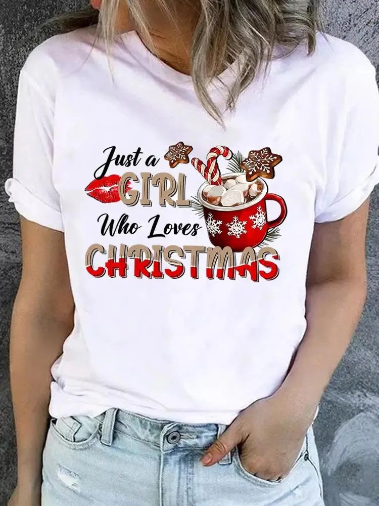 

New Year Short Sleeve Print T Shirt Top Merry Christmas Lovely 90s Clothes Fashion Harajuku Kawaii T-shirt Women's Y2K Clothing