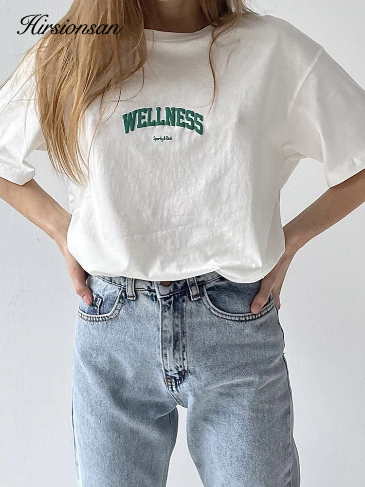 Hirsionsan Wellness nadruk list T-Shirt wycięcie pod szyją Top na co dzień na lato wiosna Top damski Y2k