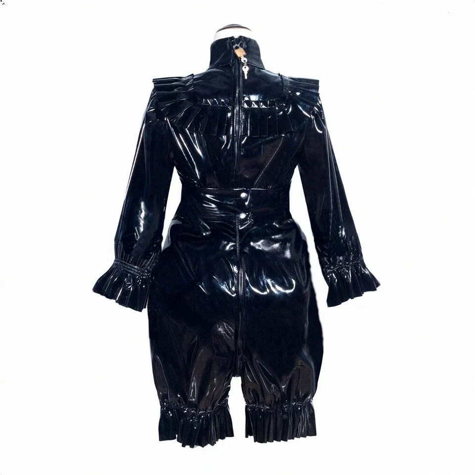 ชุดคอสเพลย์สาวใช้ฝรั่งเศสสุดเซ็กซี่ กระโปรงหางปลา PVC สีม่วงแบบล็อคได้ สำหรับงานปาร์ตี้ฮาโลวีน รับสั่งทำ