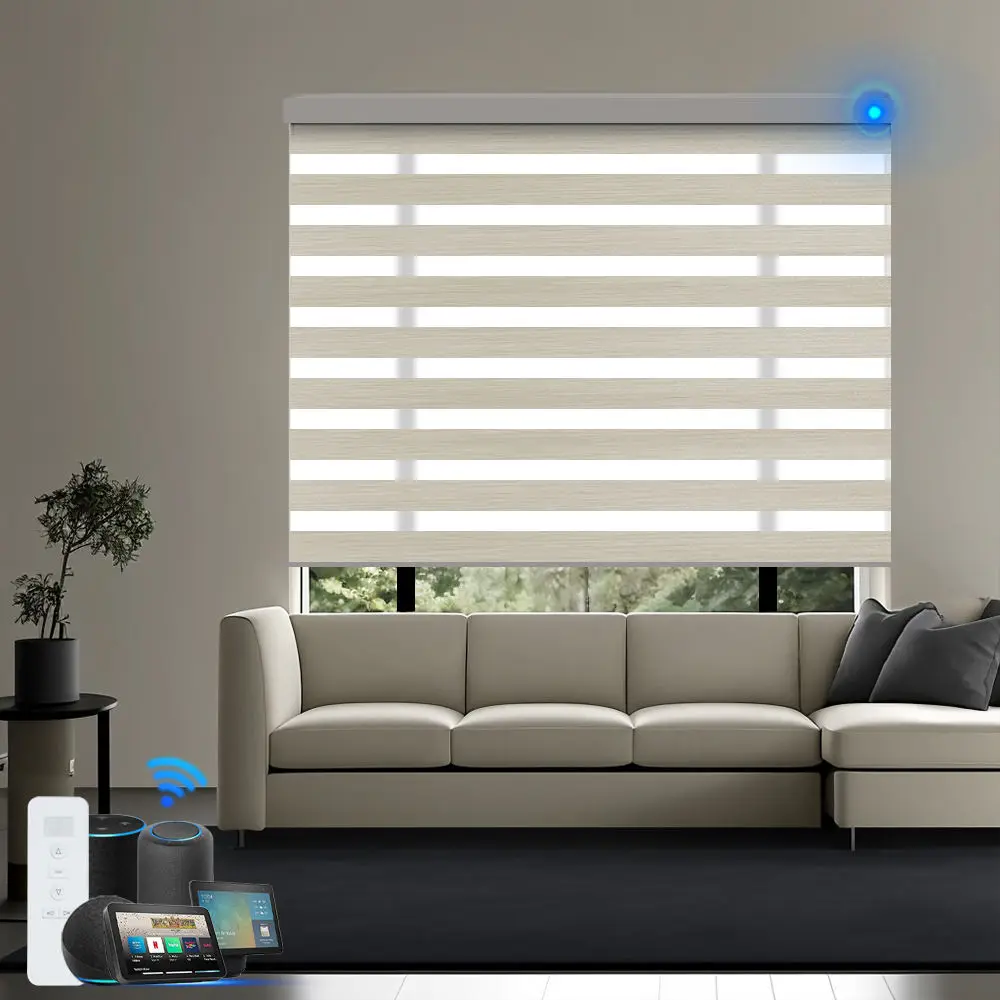 Hot Selling Double Layer Easy To Clean Google Assistant Compatible Zebra Window Blinds For Livingroom