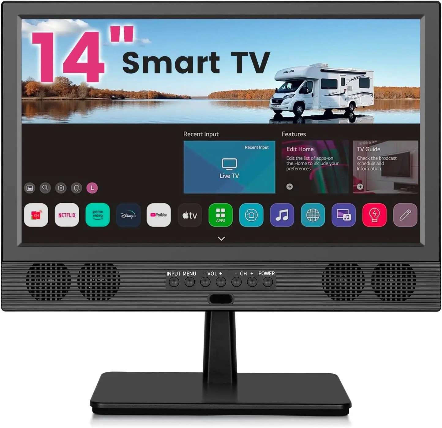 14 Inch Portable Smart TV with HD Screen, Built-in Apps, HDMI/USB Inputs for Kitchen Bedroom RV