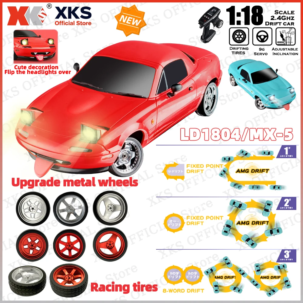 

XKS LDRC LD1804 red 1/18 rc cars scale 2WD RC drift car, ESP gyroscope and LED lights 2.4G fully controlled model toy
