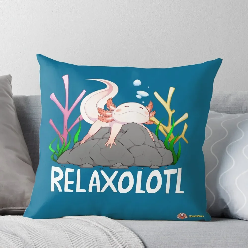 

Relaxolotl a cute relaxing axolotl on a rock Throw Pillow Pillowcase Cushion Custom Cushion Photo Pillow