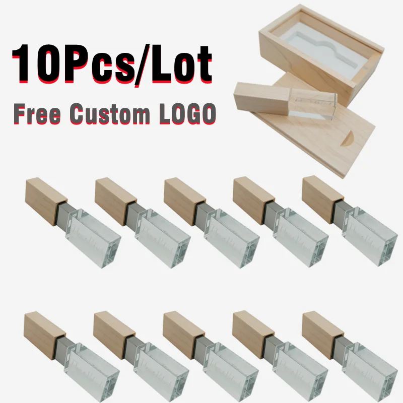 10 ชิ้น/ล็อตเมเปิ้ลคริสตัล USB2.0 แฟลชไดรฟ์ 4GB 8GB 16GB 32GB 64GB 128GB และกล่องเมเปิ้ลฟรีโลโก้ที่กำหนดเอง