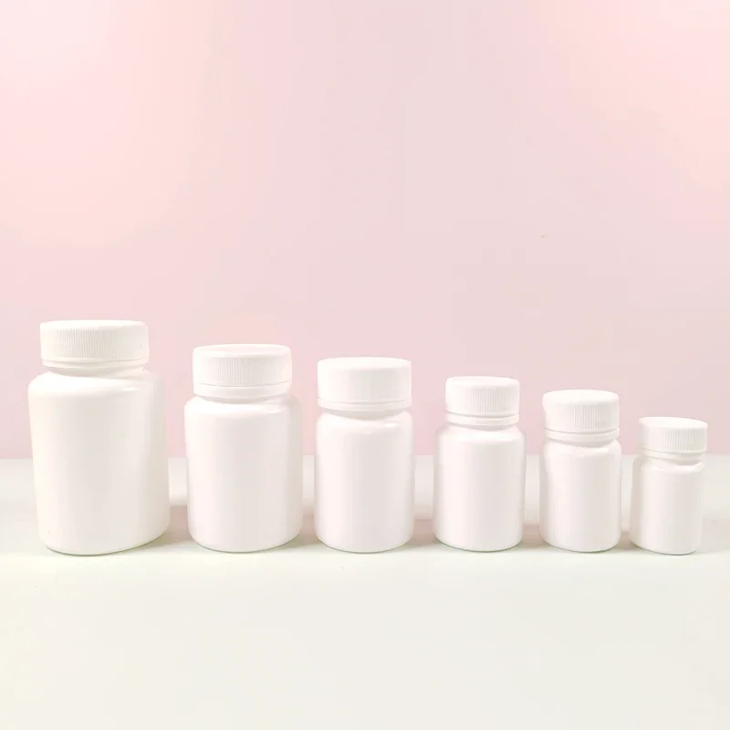 10 Uds. Botellas de pastillas médicas HDPE de plástico blanco vacío de 15ML-100ML con tapas tabletas de pastillas portátiles cápsula contenedores de polvo sólido