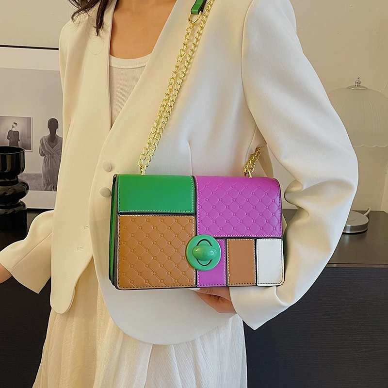 Contrasting Colors New Fashion Handbags PU Ladies Square Bags Ladies Shoulder Bag Fashionable Design Purses For Women