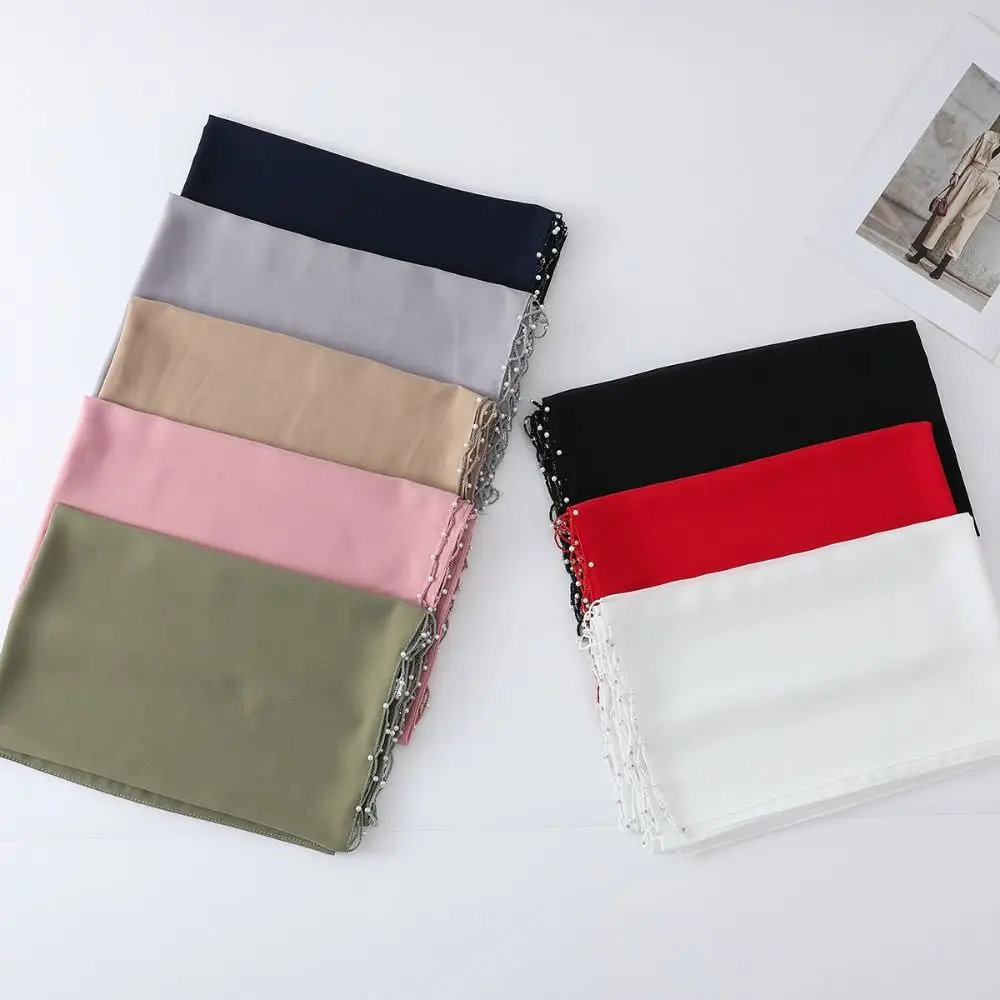 أزياء الخرز الإسلامية عمامة اللؤلؤ الشيفون العرقية نمط وشاح رقيقة موجة سلسلة ديكور الحجاب وشاح يوميا