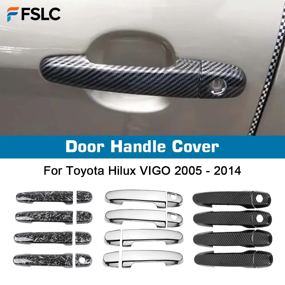 

⭐Genuine⭐ Car Door Handle Cover For Toyota Hilux VIGO 2005-2014 Forged Pattern Carbon Fiber Chrome Trim Styling Accessories