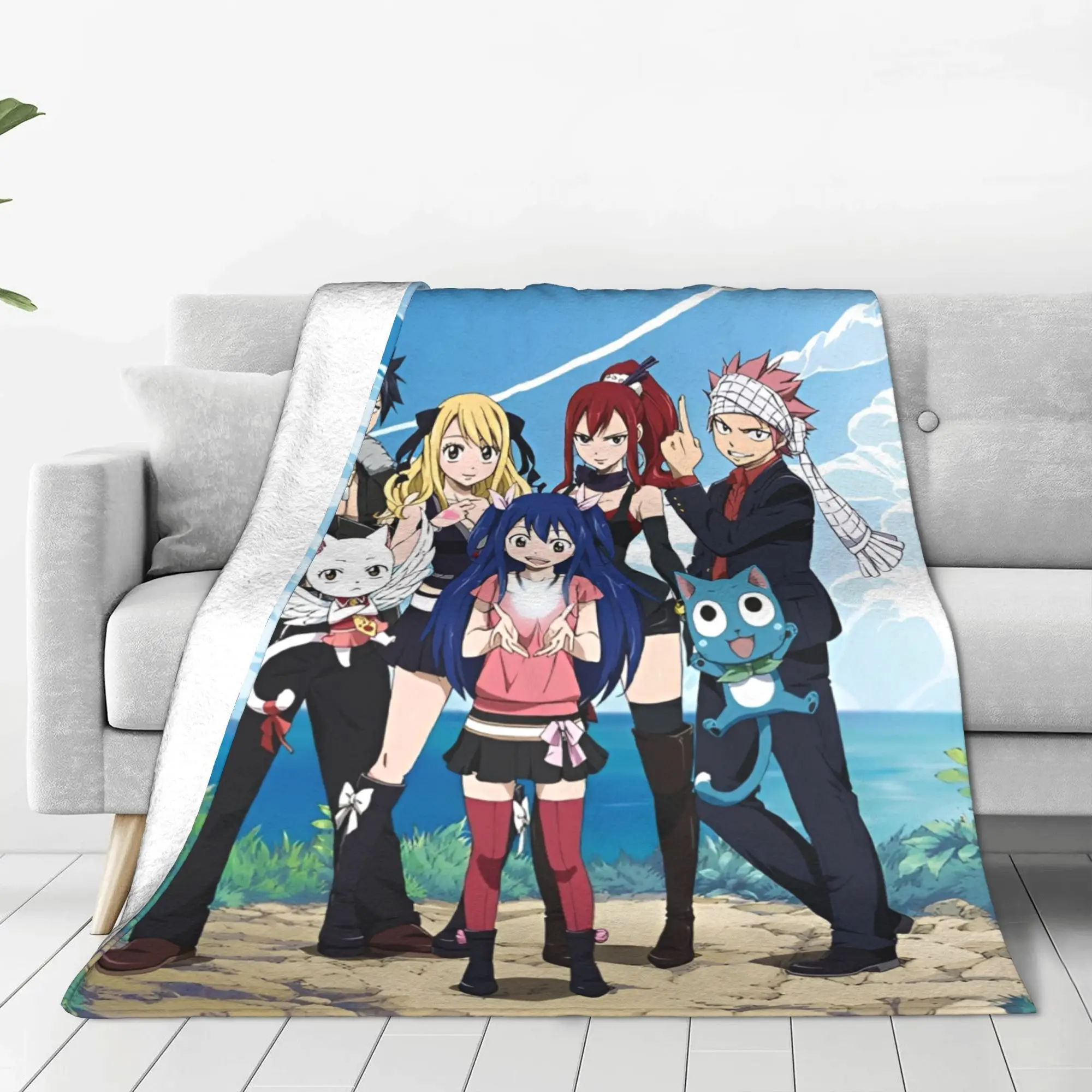 الجنية الذيل أنيمي بطانية محبوكة الفانيلا الكرتون سوبر الدافئة رمي البطانيات لغرفة النوم أريكة سرير البساط