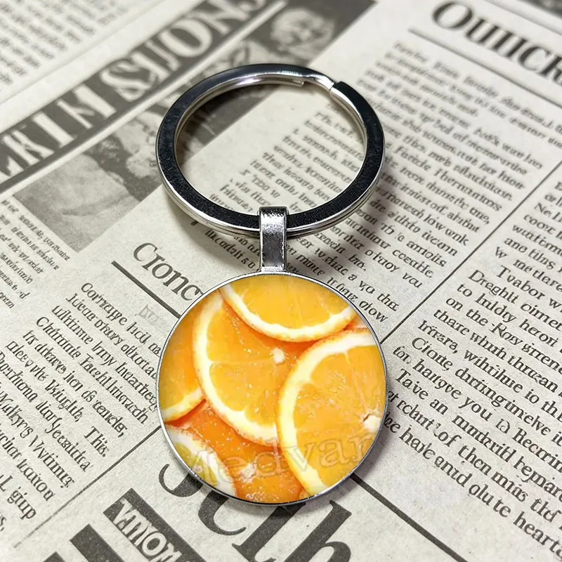 Popular And Exquisite Vibrant Fruit Slice Printed Glass Key Ring Trendy Fruit Theme Ornament For Daily Carry Present