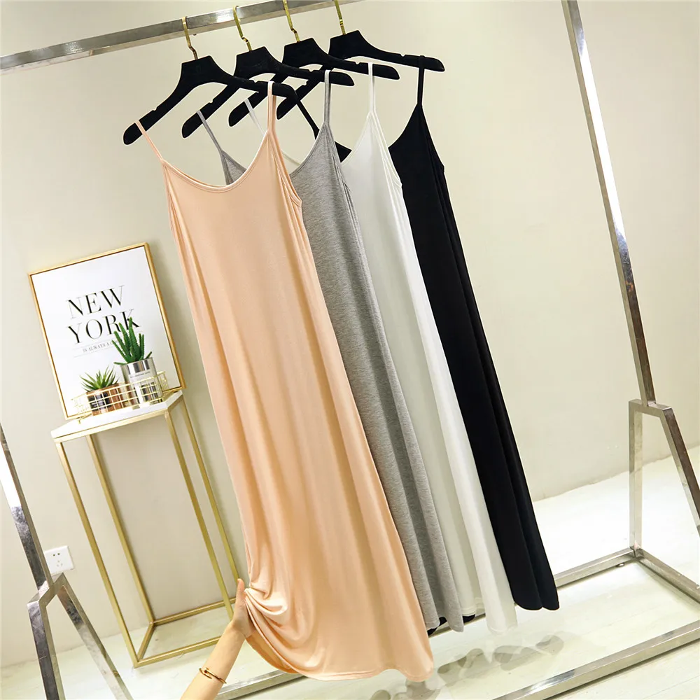 Summer O-Neck Sexy Long Black Dresses tops Even Big Round Neck Korean Mid-length Suspender Skirt Womens Vintage Sleeveless Dress