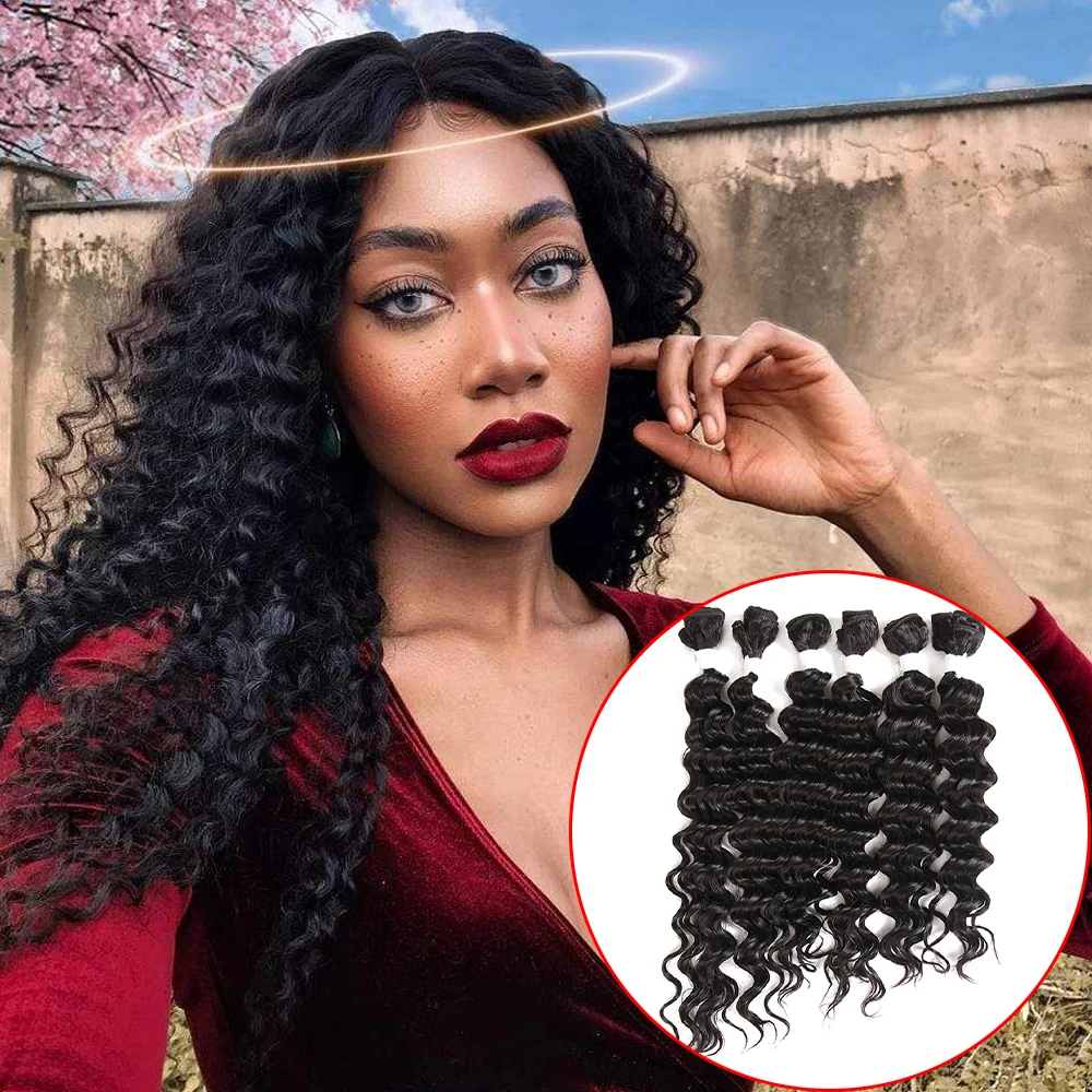 X-TRESS Deep Wave 6 Bundles Synthetic Hair Weaving For Full Head 16 18 20 Inches Natural Soft Hair Pieces Heat Resistant Fiber